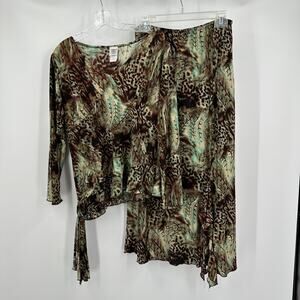 COC Womens Size M Matching Set Top Skirt Boho Animal Print Feather Festival